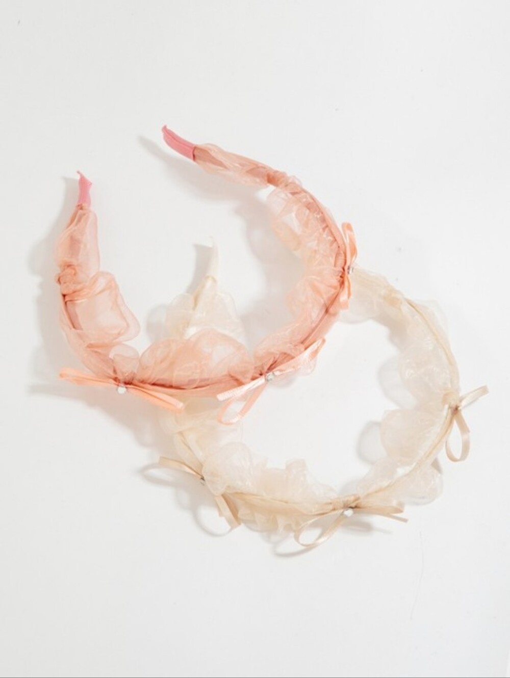🎀 Sheer Ruffle Bow Headbands Set Of 2 Pink & Cream